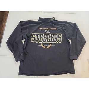 Vintage 1996 True Fan Pittsburgh Steelers Black Mock Turtleneck Size Large NFL